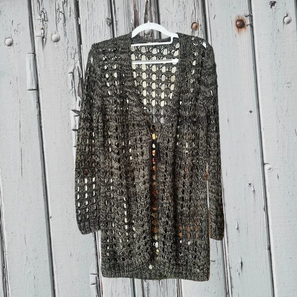 DIDI Womens Long Open Knit Lightweight Cardigan Dark Green/Black Size Med - Picture 11 of 13